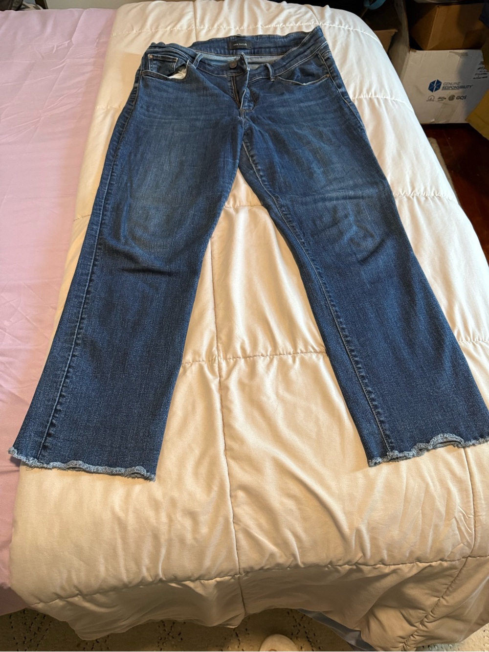 LOFT Dark Blue Flare Jeans with Raw Hem